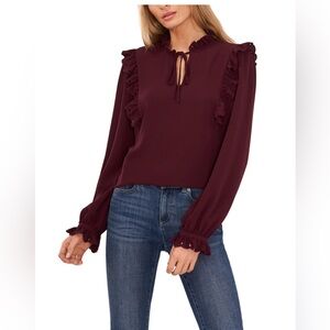 CeCe Burgundy Ruffle Blouse size Small